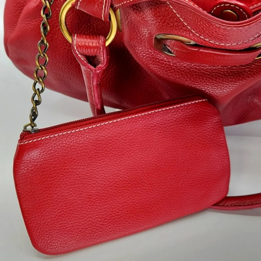 Vera Pelle Red Leather Shoulder Handbag with leather pouch - Picture 5 of 8